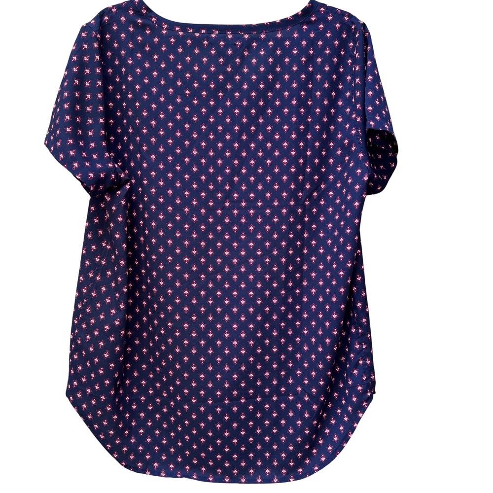 Gap Women Navy Pink Shades Diamond Print Scoop Neck High Low Blouse. EUC - Picture 3 of 6